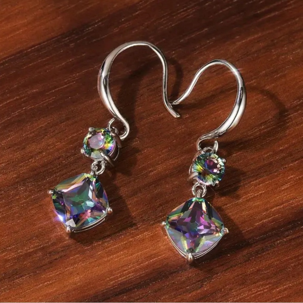 Elegant Silver and Multicolor Drop Earrings - Picture 5 of 6